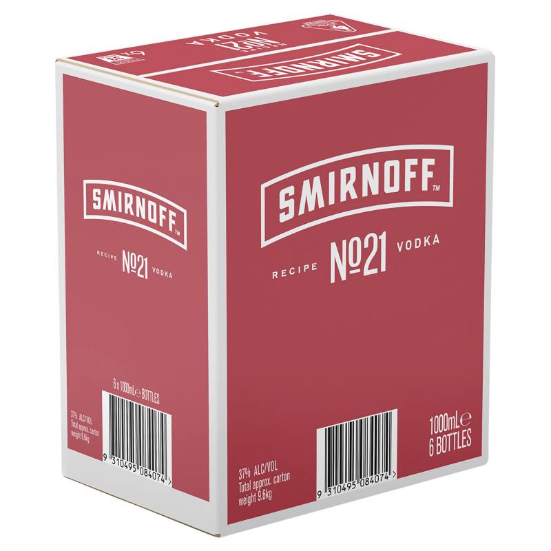 6x Smirnoff 1L Vodka
