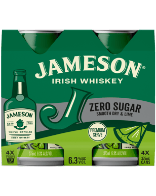 Jameson Dry & Lime Zero Sugar 6.3% 375ml 4pk Cans